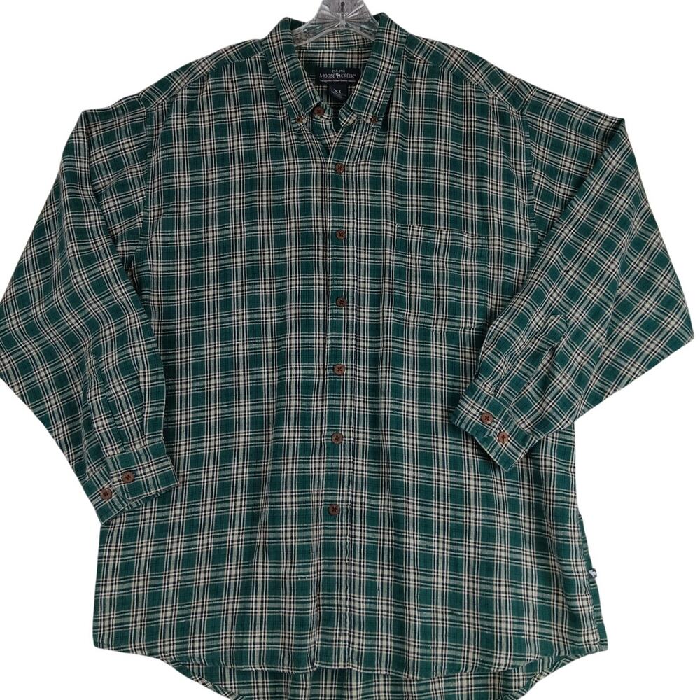 Moose‎ Creek Heavy Linen Shirt Mens XL Green Plaid Button Down Relaxed Outdoors